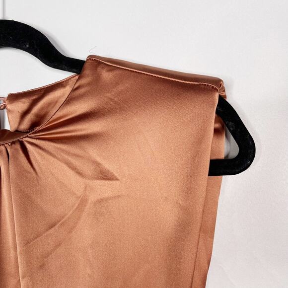 New ASOS Design Maternity US 6 Bronze Cinch Waist Pleated Maxi Dress Cocktail - Picture 6 of 12